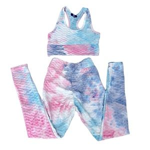 Jolie & Joy - Workout set sports bra yoga outfit ruched leggings tie dye